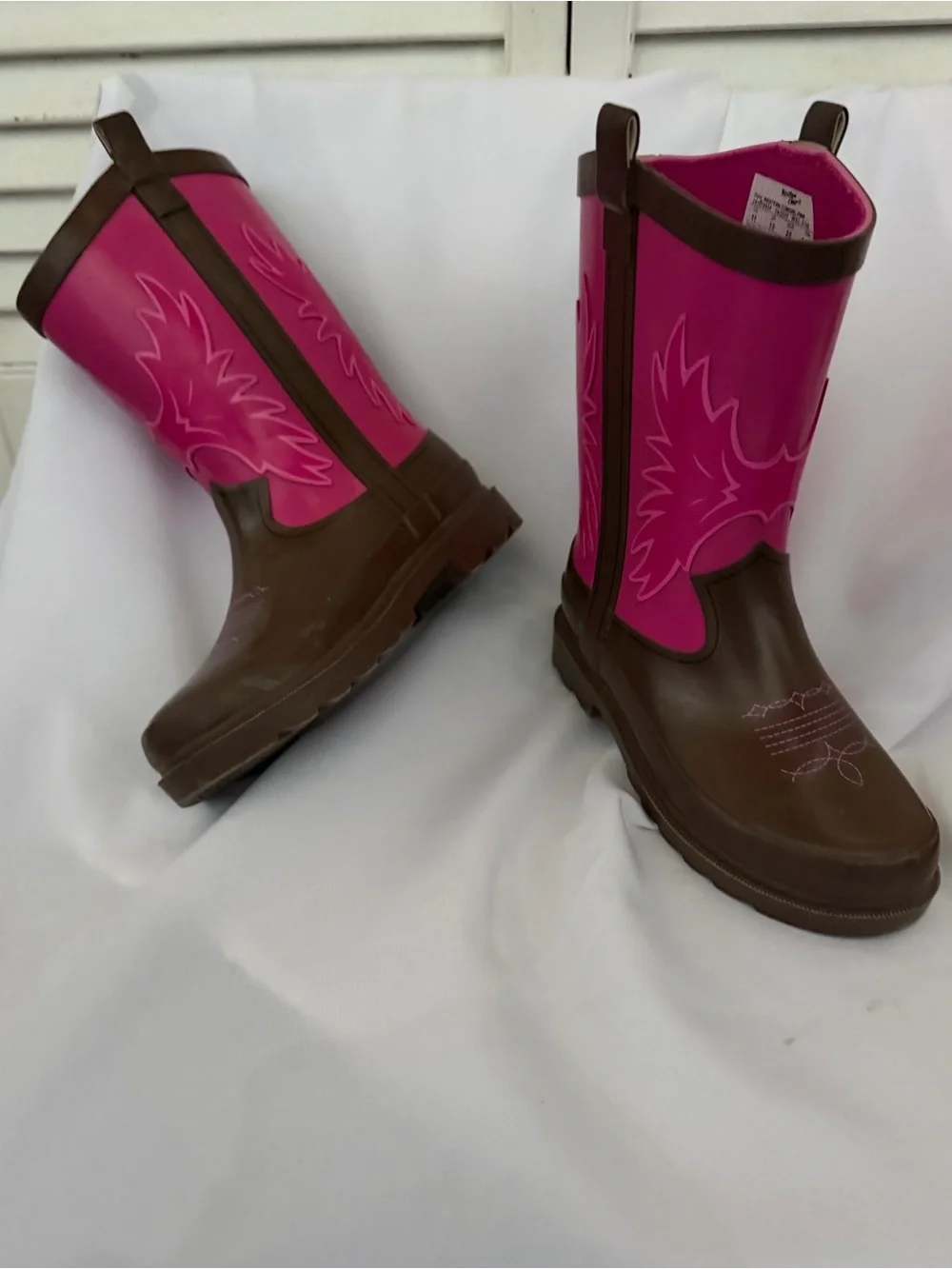 Western Chief Pink and Brown Girls' Waterproof Cowboy Rain Boots